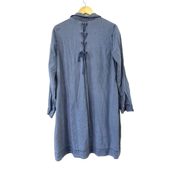Cloth & Stone Farryn Laced-Back Chambray Denim Tencel Shirtdress, Small - Picture 5 of 11